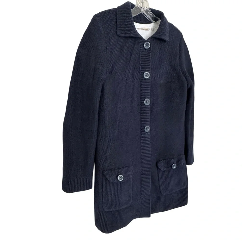 Tommy Hilfiger Dark Blue Heavy Knit Cardigan L Button Front Cotton Sweater
